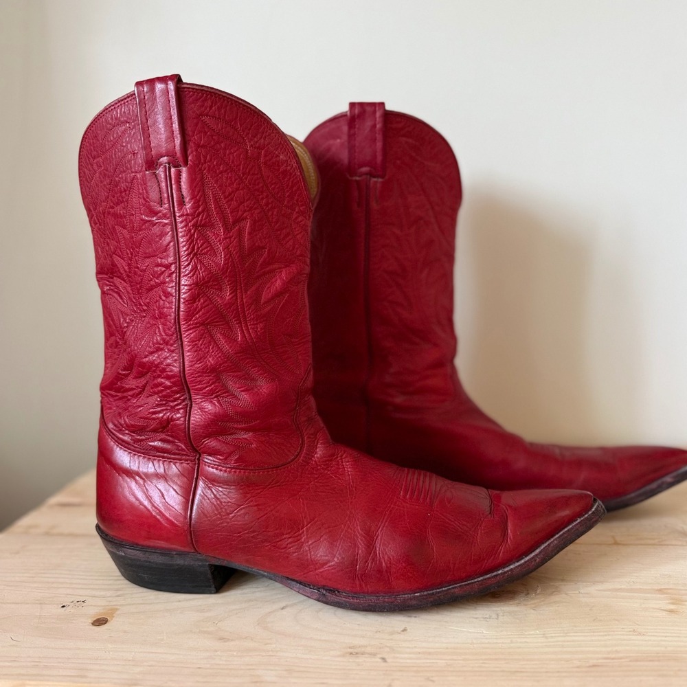 Vtg Nocona Red Leather Cowboy Boots Men's 15B USA 90s Y2K Western Pointed Toe